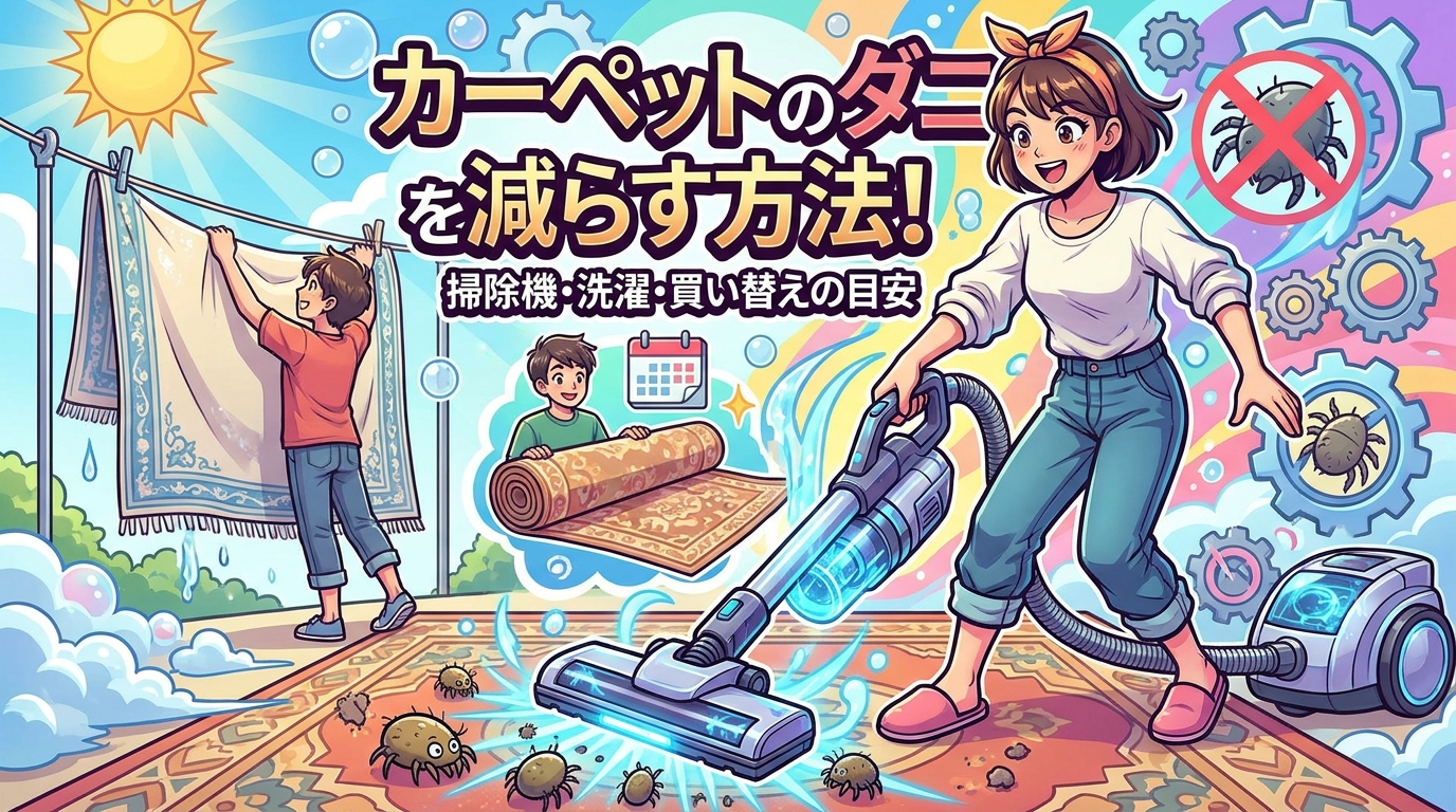カーペットのダニを減らす方法!掃除機・洗濯・買い替えの目安