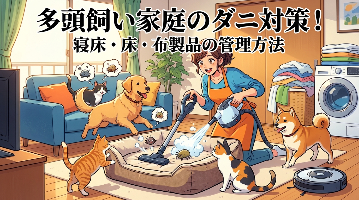 多頭飼い家庭のダニ対策!寝床・床・布製品の管理方法