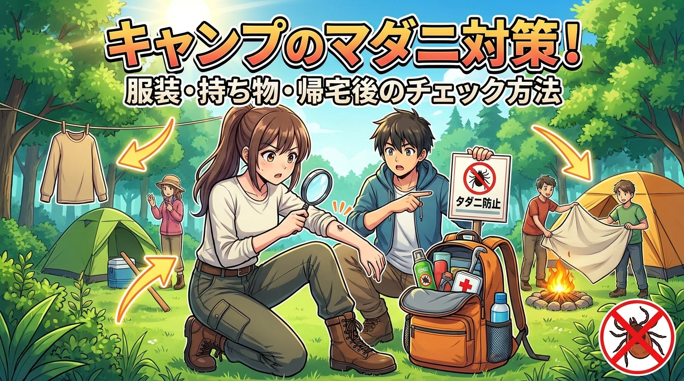キャンプのマダニ対策！服装・持ち物・帰宅後のチェック方法